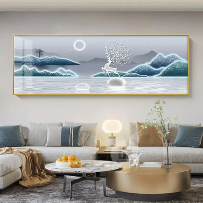 Wide Format Abstract Auspicious Wall Art Fine Art Canvas Prints - Feng Shui Wall Decor For Living Room Above The Sofa Light Luxury Pictures For Above The Bed