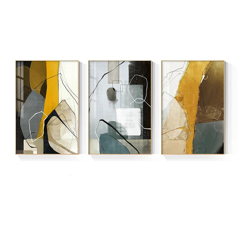 Colorful Nordic Geomorphic Wall Art Fine Art Canvas Prints - Modern Abstract Artworks For Contemporary Apartment Living Room Dining Room Bedroom Art Decor