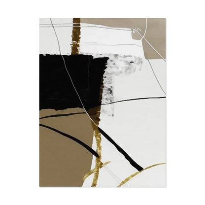 Vintage Brown Black Beige Color Block Abstract Wall Art Fine Art Canvas Prints - Pictures For Dining Room Living Room Bedroom Artworks For Contemporary Decor