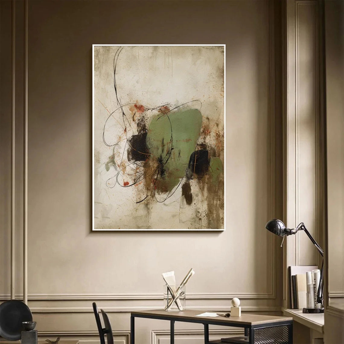 Large Modern Abstract Brushstroke Canvas Print Wall Art – Earthy Neutral Unframed Painting for Contemporary Living Room & Office Interior Decor