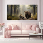 Modern Forest Bears Canvas Wall Art Frameless Wildlife Painting, Landscape Decor for Living Room, Bedroom, Office Home Decor