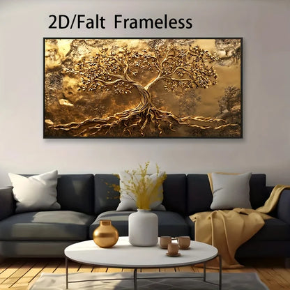 Golden Tree of Life Unframed Canvas Print Wall Art – Auspicious Abstract Botanical Artwork for Modern Living Room & Contemporary Home Decor