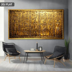 Luxury Egyptian Hieroglyphics Canvas Wall Art – Gold 2D Flat Ancient Pharaoh Figures & Symbolic Motifs for Modern Living Room & Apartments