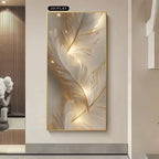 White & Gold Feather Wall Art – Soft Glowing Luxury Design – Large Unframed Canvas Print for Modern Office & Contemporary Home Décor