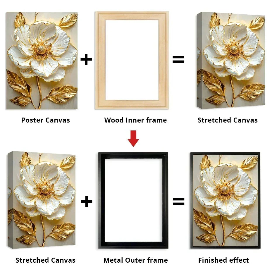 DIY Luxury Picture Frame Kit 60x90cm 50x70cm 40x50cm etc Titanium Gold Teak Walnut Brushed Silver Aluminium Black - DIY Picture Framing Kit For Canvas Prints + Wooden Inner Frame