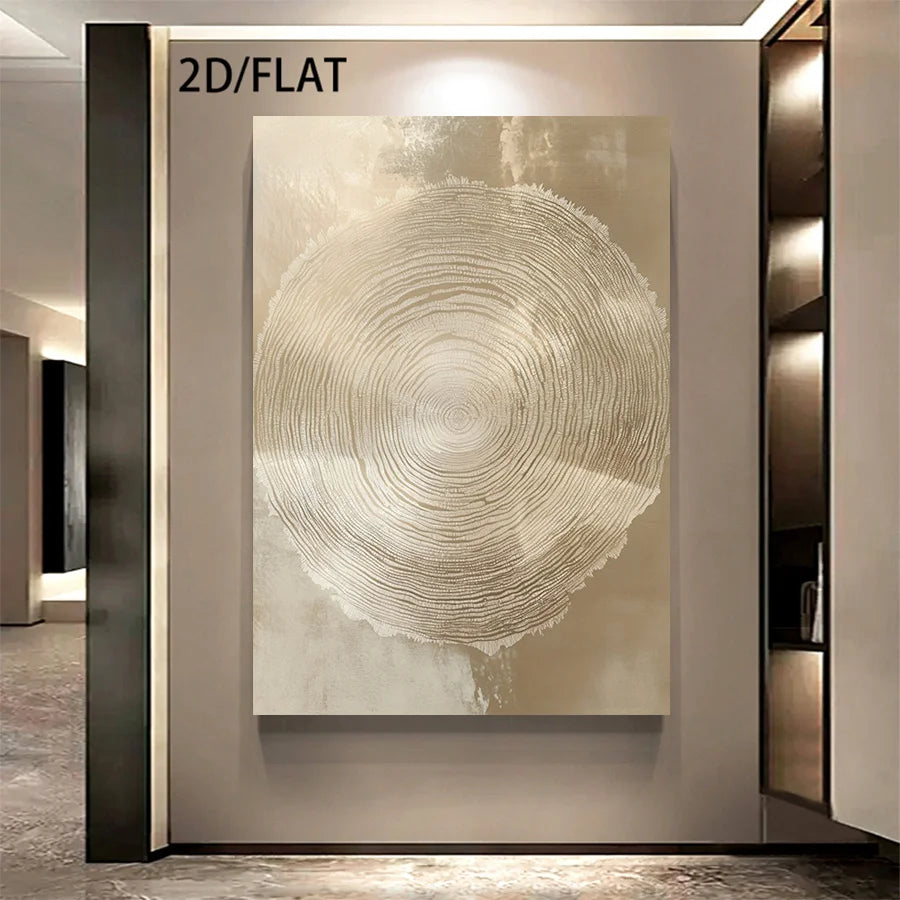 Minimalist Tree Ring Wall Art – Textured Beige Circular Wood Grain Design – Neutral Canvas Print for Modern Hallway, Foyer Art Decor