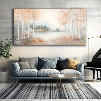 1pc Birch Lined Lake Canvas Wall Art Painting, Frameless Canvas Wall Art Picture Living Room Printing Art Office Home Decortion