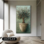 Elegant Terracotta Olive Tree Canvas Wall Art – Neutral Botanical Artwork With Ornate Vase & Sculptural Detailing For Modern Entryway Foyer