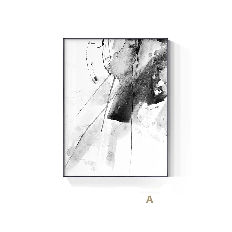Abstract Ink Splash Black & White Wall Art Fine Art Canvas Prints - Pictures For Modern Apartment Living Room Dining Room Office Meeting Room Art For Contemporary Interiors