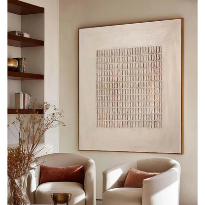 Neutral Grid Abstract Wall Art – Minimalist Beige & Cream Geometric Pattern Design – Art for Calm Living Room & Contemporary Home Decor