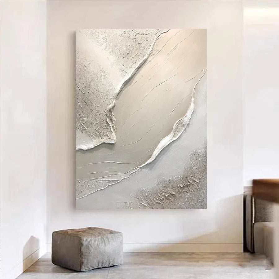 Beach Sand Seascape Ocean Waves Wall Art Fine Art Canvas Prints - Modern Coastal Wall Decor For Entrance Hallway Foyer Reception Room Art For Contemporary Interiors