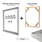 Slim Metal Bezel Floating Canvas Picture Frame Brushed Gold Silver Sizes 60x90, 50x70, 40x50cm etc DIY Framing Kit Includes Outer Metal Frame + Inner Wood Frame