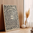 Balance Botanical Mandala Canvas Print Wall Art – Minimalist Black Leaf Circle Design on Neutral Beige Background for Modern  Home Décor
