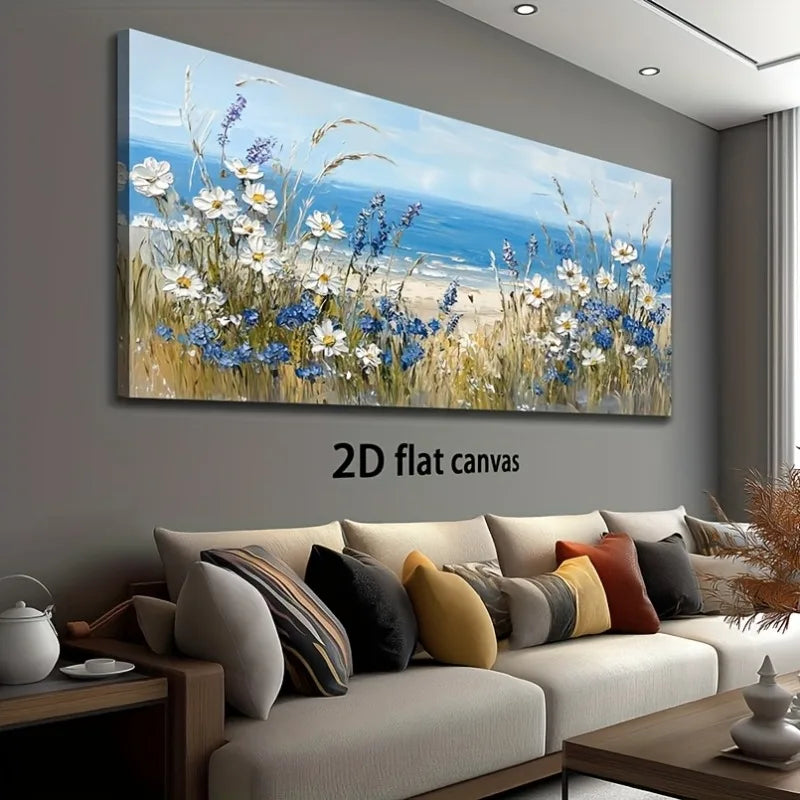 2D Flat Beach Wildflowers Modern Painting Frameless Picture Living Room Bedroom Office Home Decor High Quality Print on Canvas