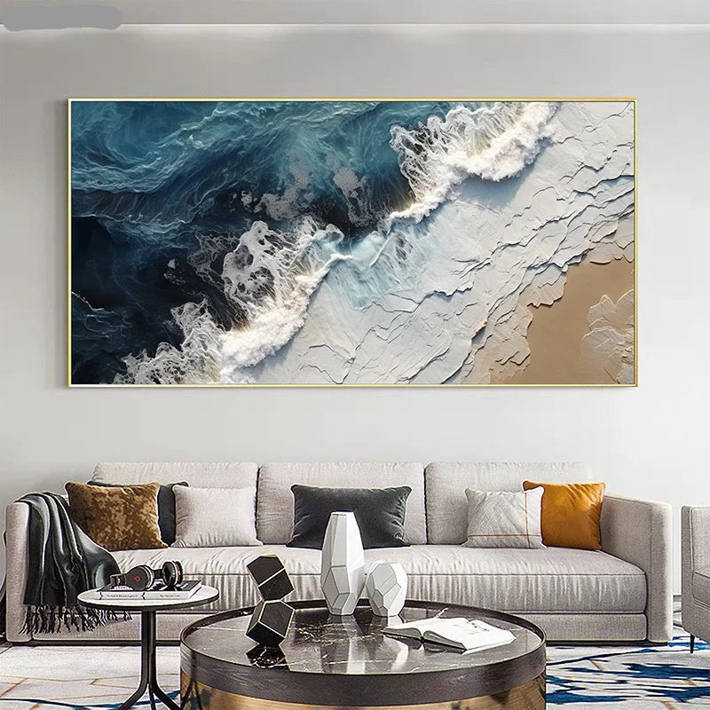 Ocean Surf Sand Shoreline Coastal Landscape Wall Art Fine Art Canvas Prints - Modern Art For Living Room Dining Room Bedroom Art For Contemporary Interiors