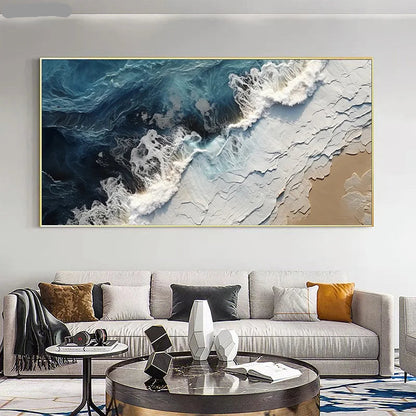 Ocean Surf Sand Shoreline Coastal Landscape Wall Art Fine Art Canvas Prints - Modern Art For Living Room Dining Room Bedroom Art For Contemporary Interiors