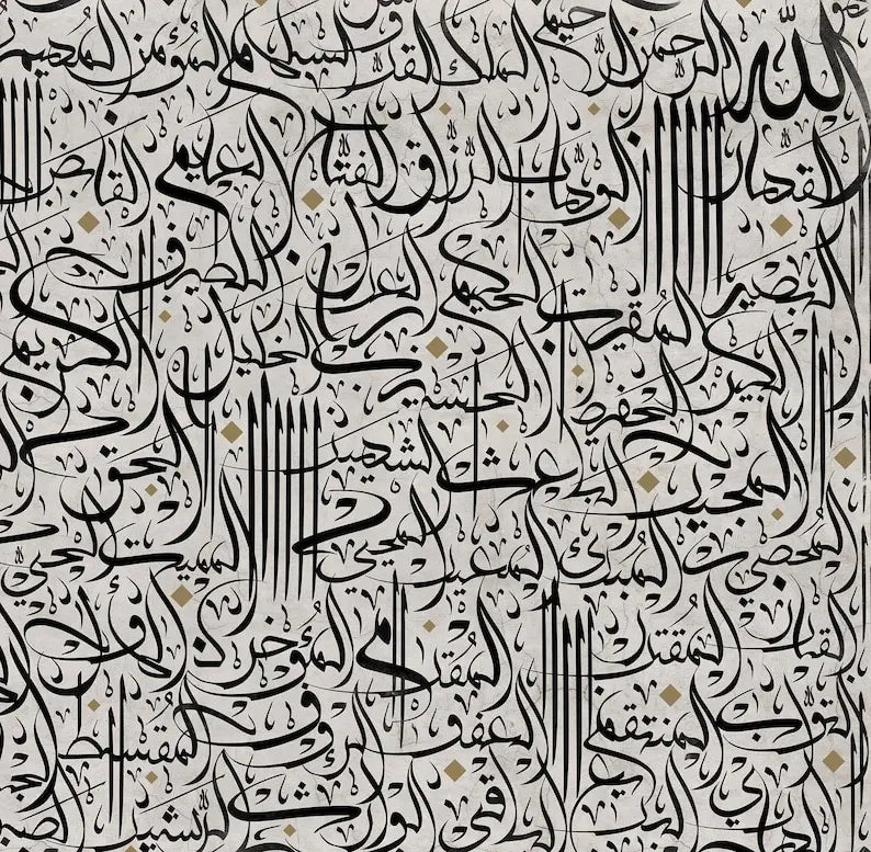 Arabic Calligraphy Canvas Print Wall Art – Black Islamic Script on White Background for Modern Living Room, Contemporary Home Décor