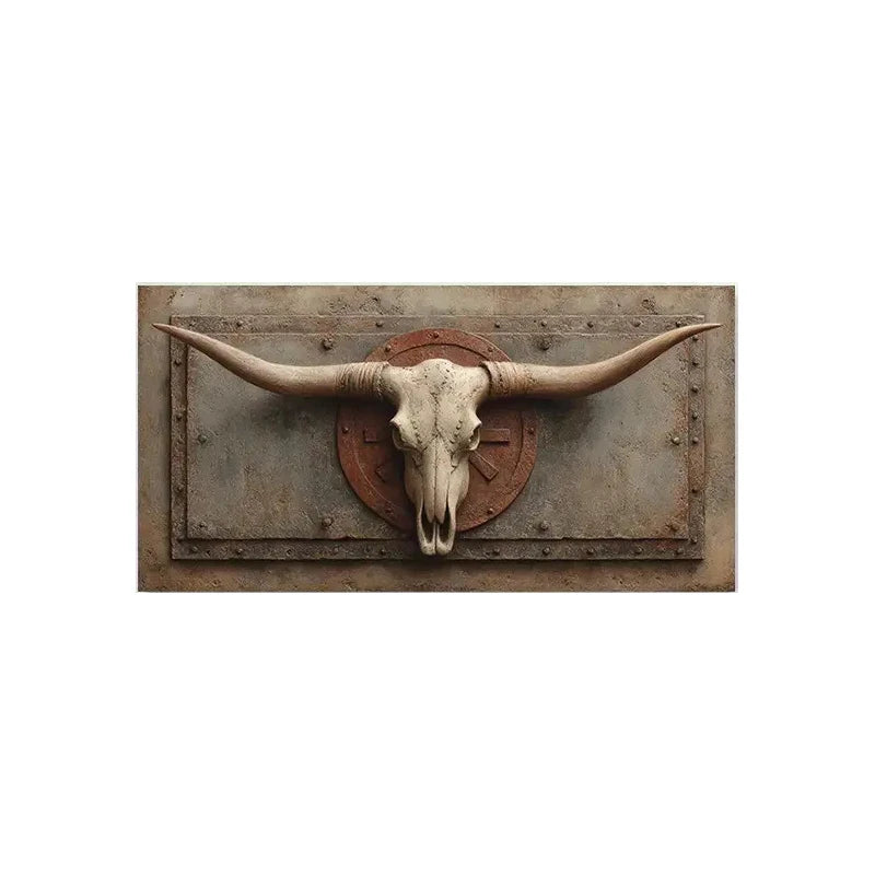 Rustic Longhorn Skull Canvas Print Unframed Wall Art – Western Industrial Design Rustic Background for Modern Living Room - Statement Styling