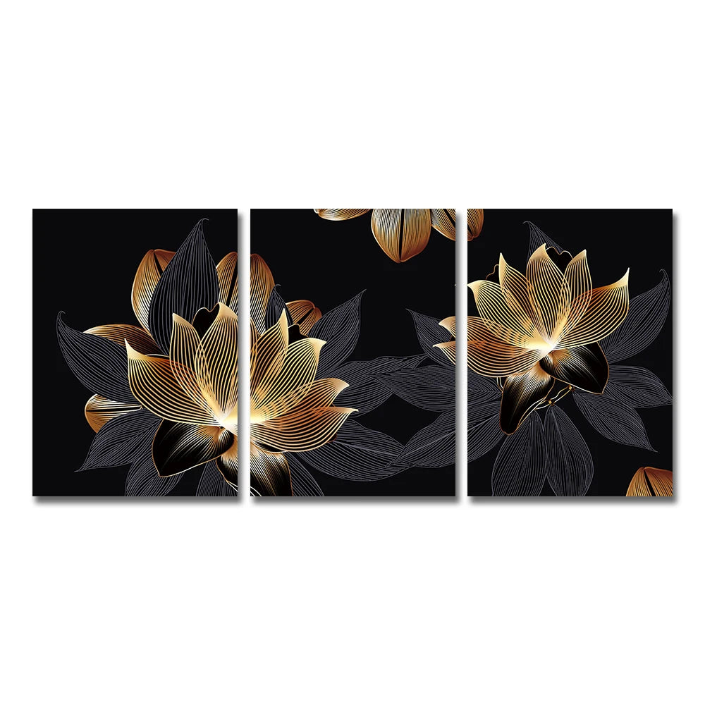 Set of 3PCs Golden Monstera Wall Art Fine Art Canvas Prints - Modern Tropical Botanical Pictures For Living Room Dining Room Art For Contemporary Interiors