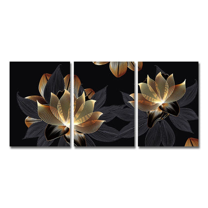 Set of 3PCs Golden Monstera Wall Art Fine Art Canvas Prints - Modern Tropical Botanical Pictures For Living Room Dining Room Art For Contemporary Interiors