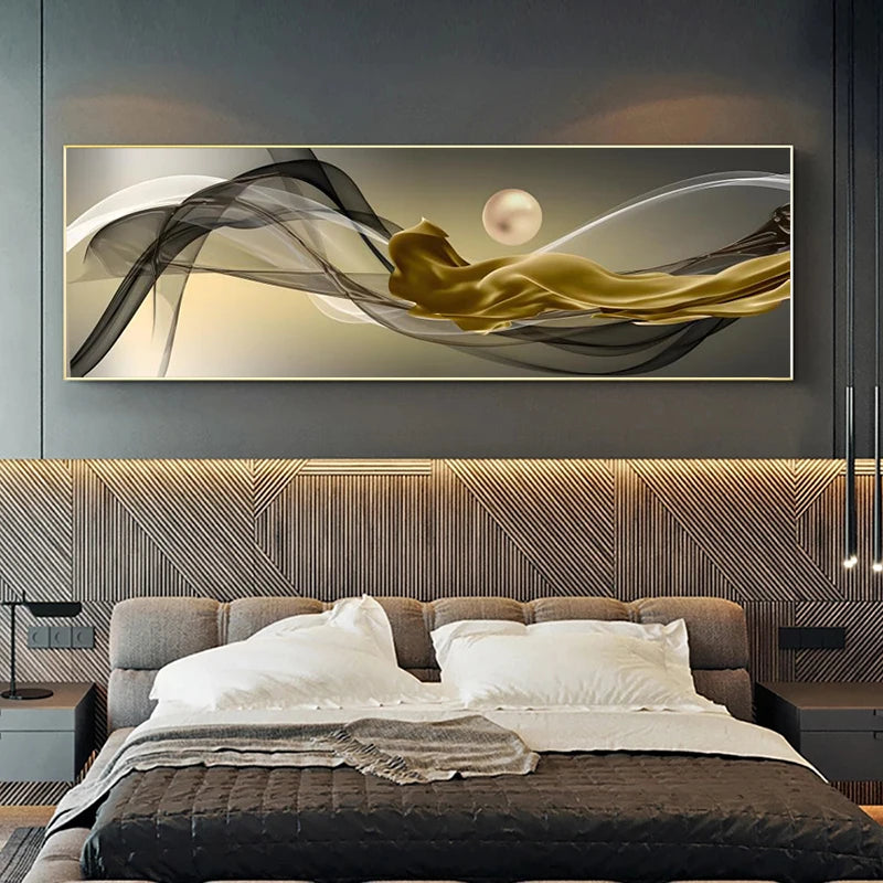 Light Luxury Flowing Ribbon Concept Abstract Wall Art Fine Art Canvas Prints - Wide Format Pictures For Bedroom Above The Bed Modern Art For Above The Sofa