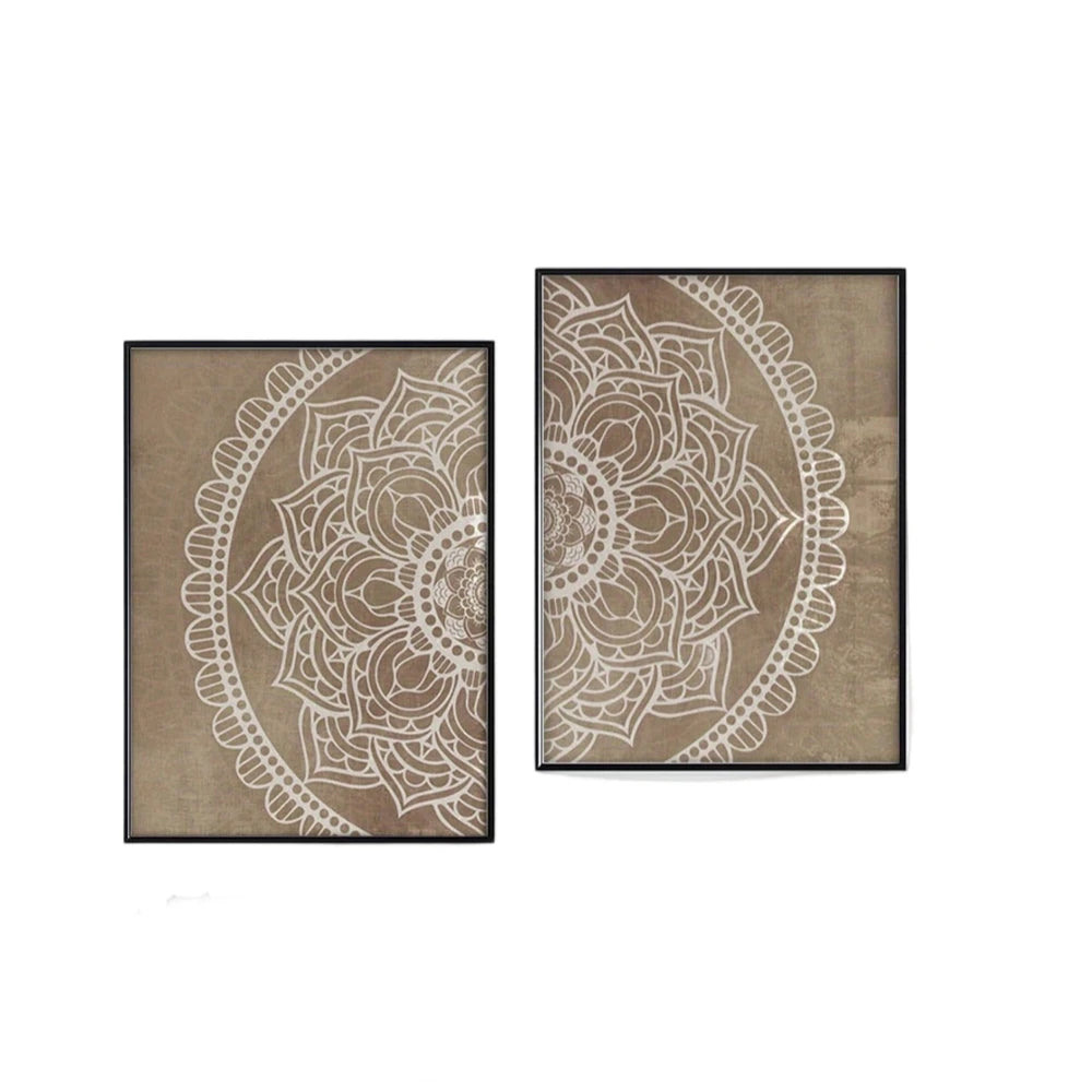 Boho White Mandala Canvas Print Set – Neutral Beige Unframed Wall Art for Modern Living Room, Bedroom & Scandinavian Minimalist Home Décor