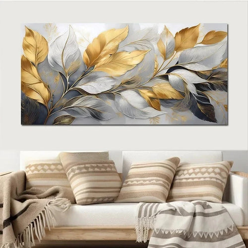 Abstract Golden Leaves Botanical Canvas Painting Wall Art Pictures Poster and Prints for Living Room Home Decor No Frameless