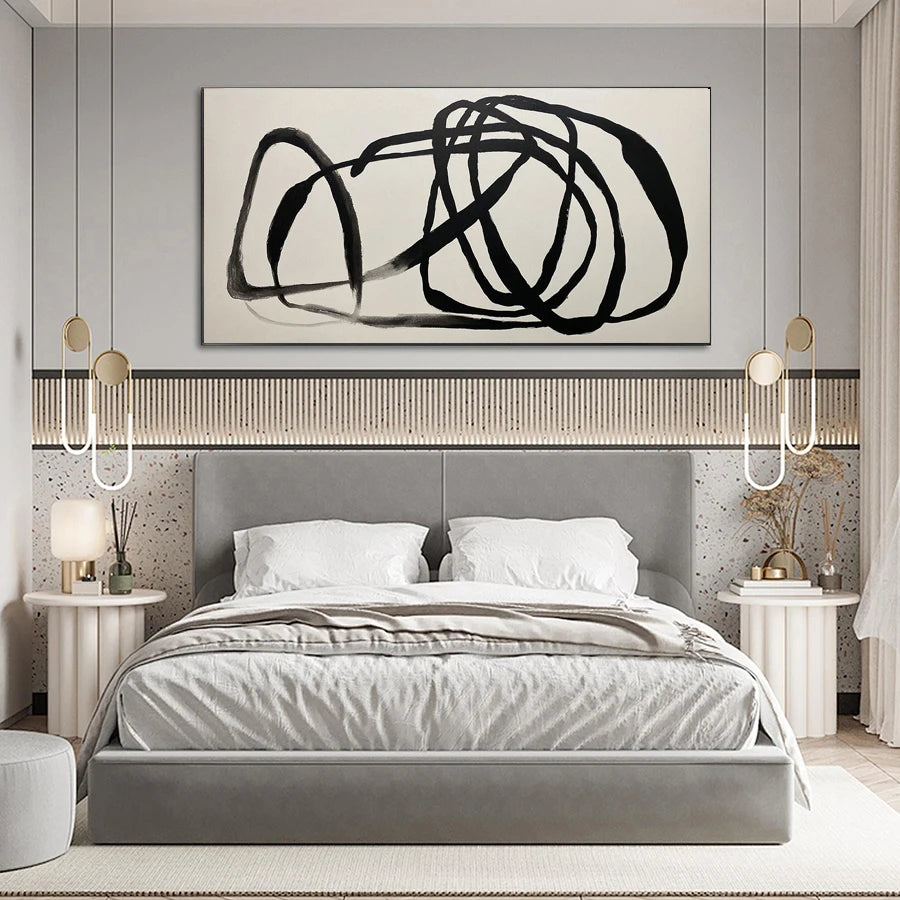 Minimalist Chaotic Black Lines Modern Abstract Wall Art Fine Art Canvas Prints - Art For Contemporary Apartment Living Room Dining Room Home Office Art Decor