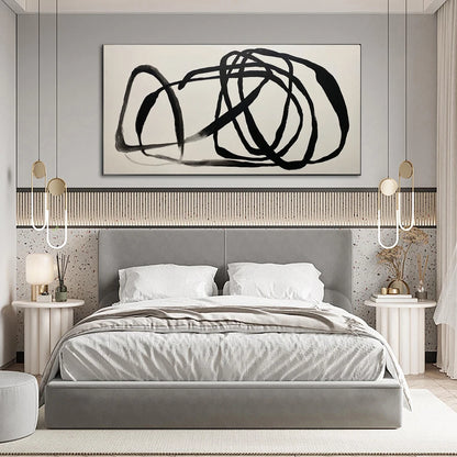 Minimalist Chaotic Black Lines Modern Abstract Wall Art Fine Art Canvas Prints - Art For Contemporary Apartment Living Room Dining Room Home Office Art Decor