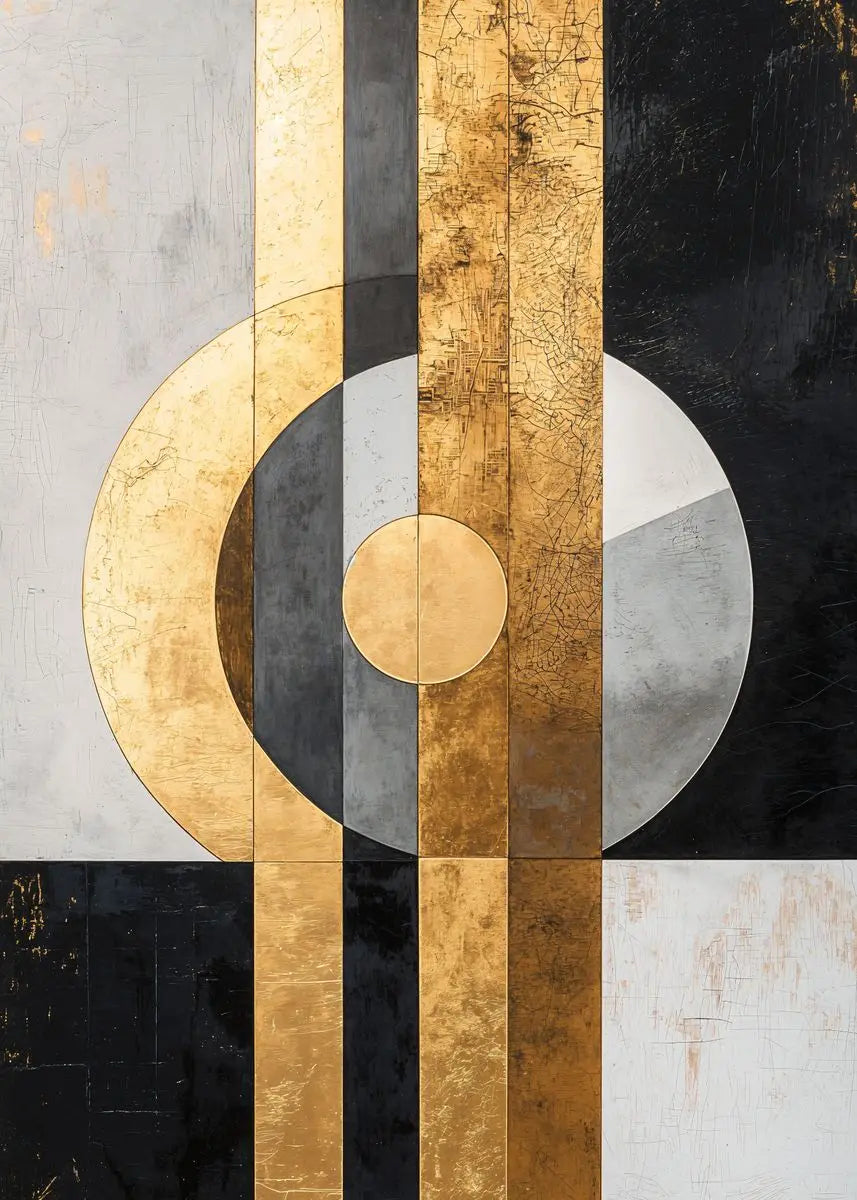 Modern Abstract Black Golden Geometric Wall Art Fine Art Canvas Prints - Modern Art For Contemporary Apartment Living Room Dining Room Bedroom Art Decor