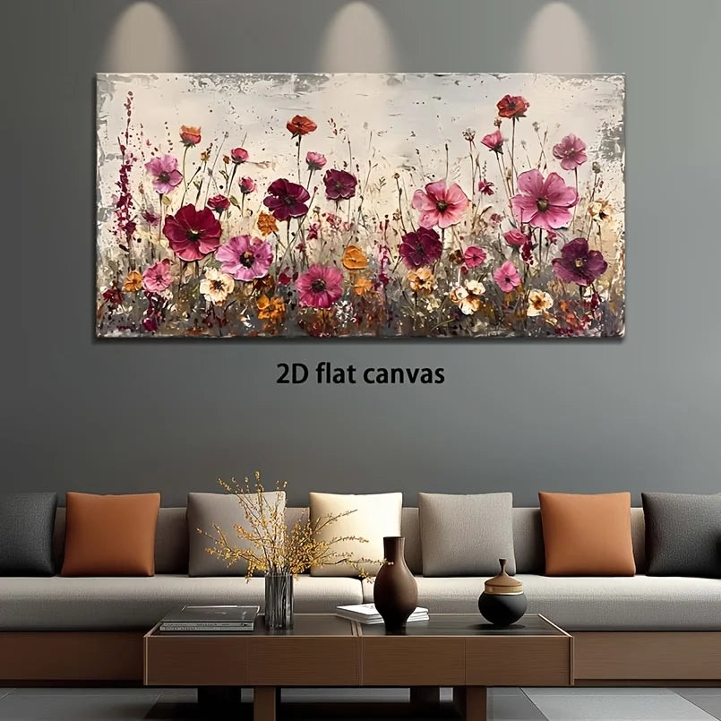 2D Flat, Canvas Wall Art Wildflowers Modern Abstract Painting Frameless Picture Living Room Bedroom Home Decor High Quality
