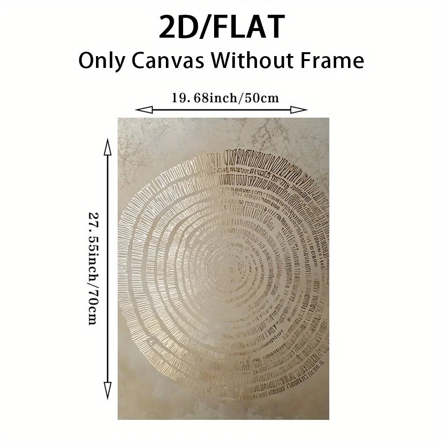 Gold Tree Ring Wall Art – Circular Wood Grain Pattern Design – Modern Neutral Unframed Canvas Print for Minimalist Living Room Decor