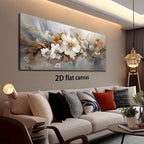 Canvas Wall Art Golden White Flowers Modern Abstract Painting Frameless Picture Living Room Bedroom Office Home Decoration