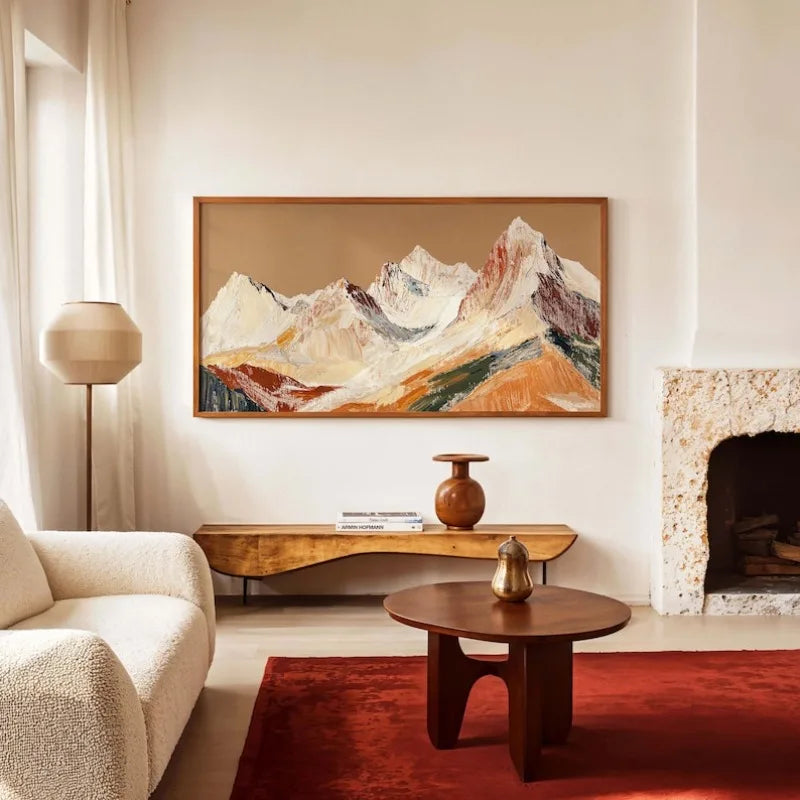 Large Abstract Sunrise Mountain Landscape Canvas Print Wall Art – Warm Orange & Brown Artwork for Modern Apartment Home Decor