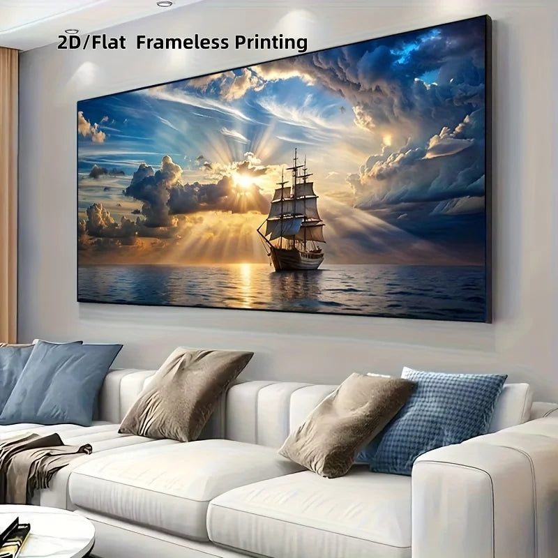 Modern Abstract Sailboat Sunset Sea View Wall Art for Living Room, Bedroom, Hallway Decor Poster, High-Quality Print, Frameless