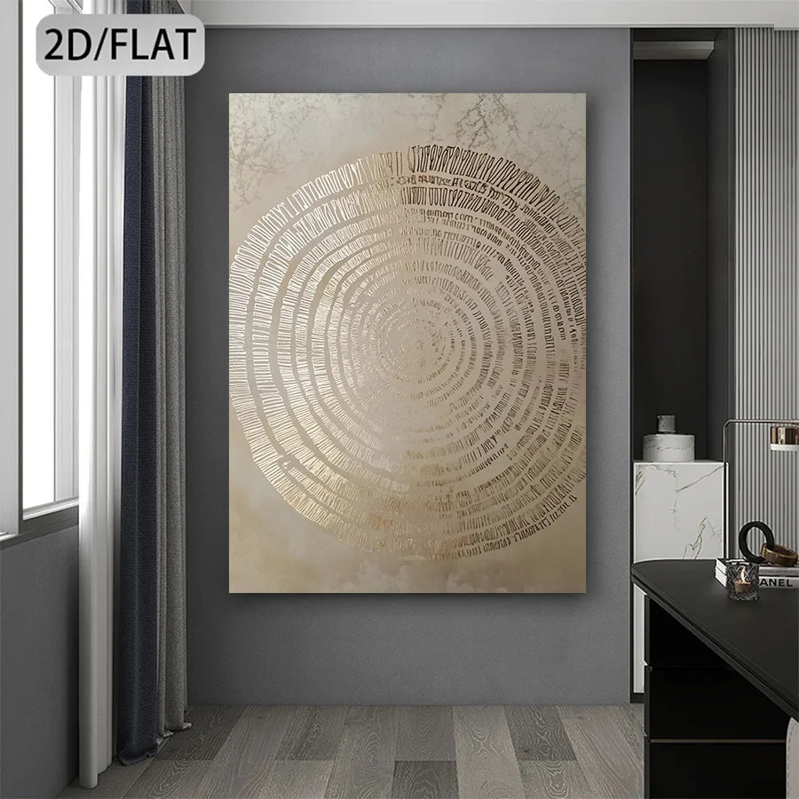 Gold Tree Ring Wall Art – Circular Wood Grain Pattern Design – Modern Neutral Unframed Canvas Print for Minimalist Living Room Decor