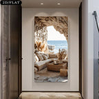 Coastal Cave Lounge Canvas Wall Art – Relaxing Ocean View – Modern Landscape Art For Contemporary Living Room & Apartment Foyer Decor
