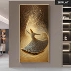 Elegant Whirling Dervish Wall Art Unframed – Sufi Dance Calligraphic Design in Gold & Brown for Modern Hallway and Spiritual Home Decor