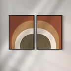 Large Geometric Abstract Rainbow Terracotta Beige Olive Canvas Print Wall Art for Modern Minimalist Living Room and Contemporary Home Décor