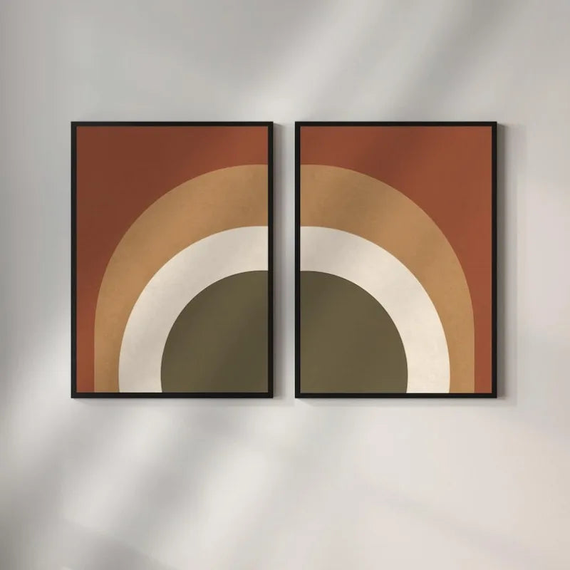 Large Geometric Abstract Rainbow Terracotta Beige Olive Canvas Print Wall Art for Modern Minimalist Living Room and Contemporary Home Décor
