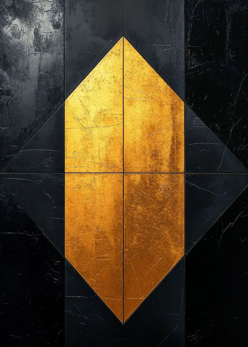 Modern Abstract Black Golden Geometric Wall Art Fine Art Canvas Prints - Modern Art For Contemporary Apartment Living Room Dining Room Bedroom Art Decor