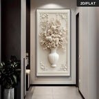 Abstract Floral Vase Wall Art Unframed Canvas Print – Cream 3D‑Style Botanical Relief Design for Modern Elegant Foyer Decor