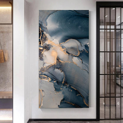 Set of 3 Pcs Abstract Blue Marble Print Wall Art Fine Art Canvas Prints - Modern Art For Living Room Foyer Dining Room Decor Art For Contemporary Interiors