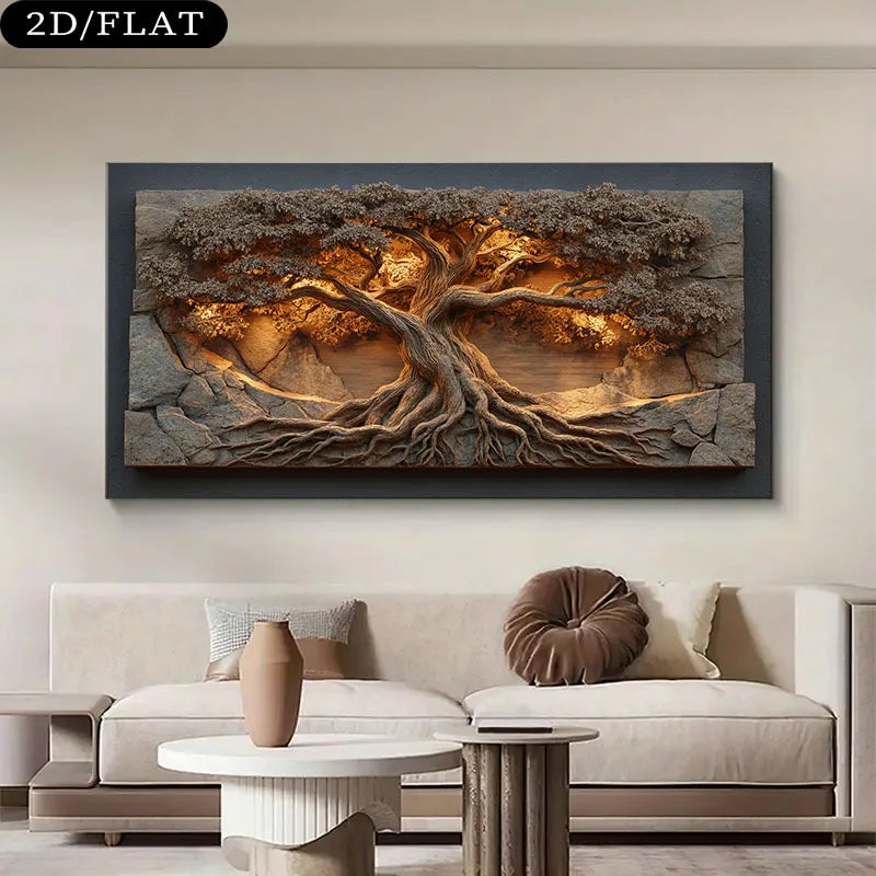 Large Tree of Life Unframed Canvas Print Wall Art – Neutral Nature‑Inspired Design for Modern Foyer, Living Room & Contemporary Home Decor