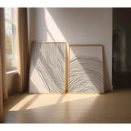 Large Minimalist Black Wavy Line Art Unframed Canvas Print on Neutral Beige Background for Modern Scandinavian Living Room and Contemporary Home Wall Décor