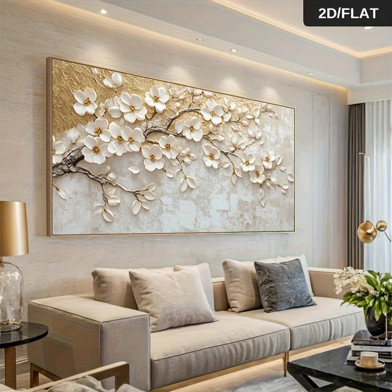 2D/Flat Modern Abstract Canvas Wall Art, Frameless  White Floral Wall Art Picture for Living Room And Bedroom Decortion Gifts
