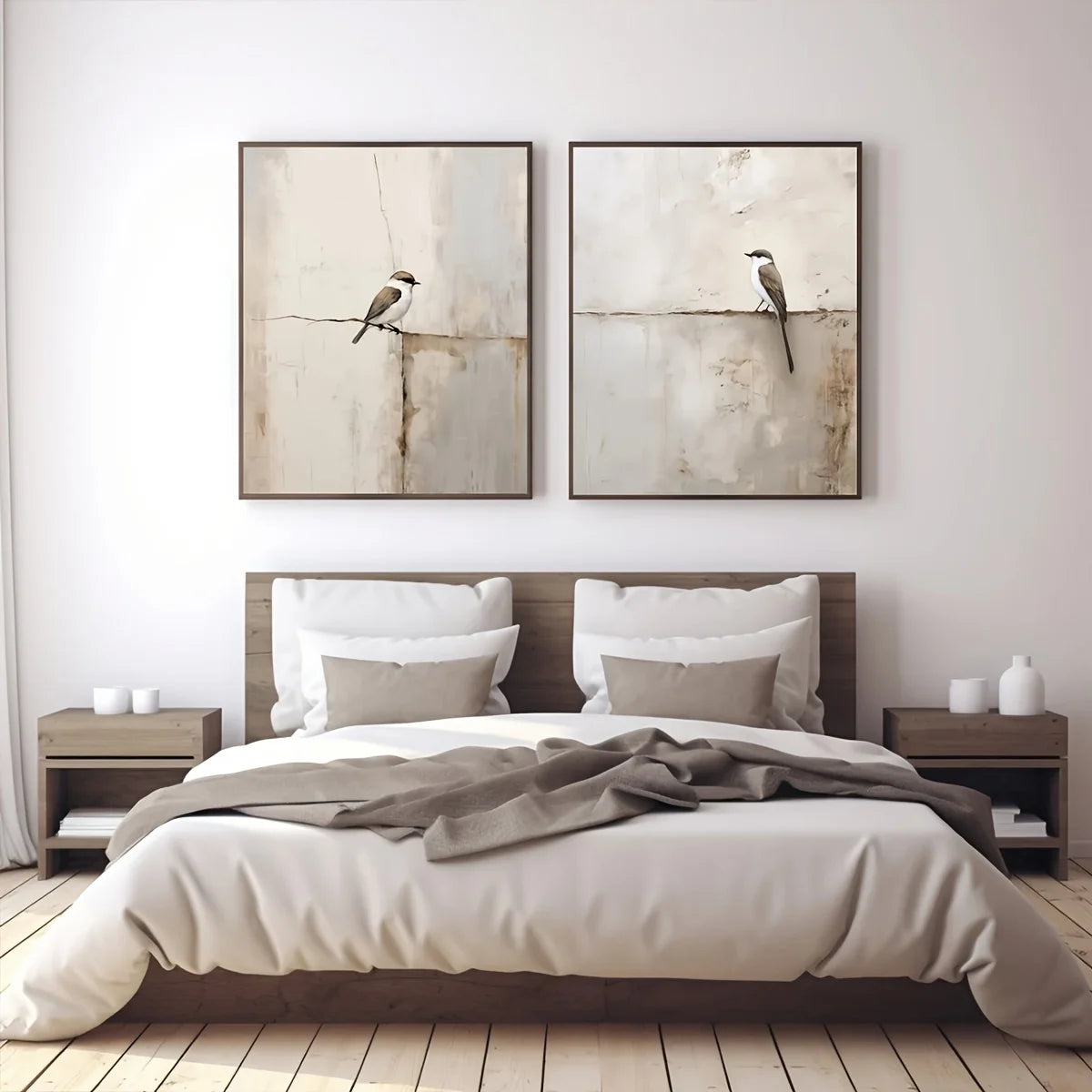 Neutral Bird Wall Art Set – Soft Beige & Gray Minimalist Bird Illustration Prints – Modern Artworks for Living Room, Entryway & Bedroom Decor