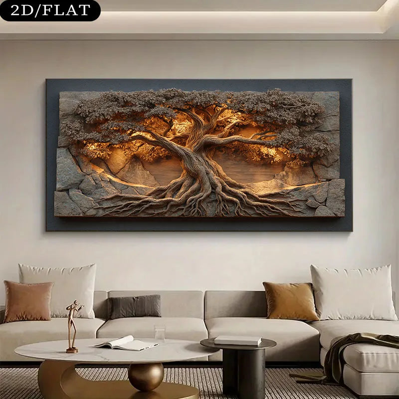 Large Tree of Life Unframed Canvas Print Wall Art – Neutral Nature‑Inspired Design for Modern Foyer, Living Room & Contemporary Home Decor