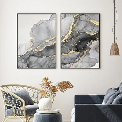 Black Beige Grey Abstract Marble Print Wall Art Fine Art Canvas Prints - Chic Abstract Art For Bedroom Living Room Dining Room Art For Modern Interiors