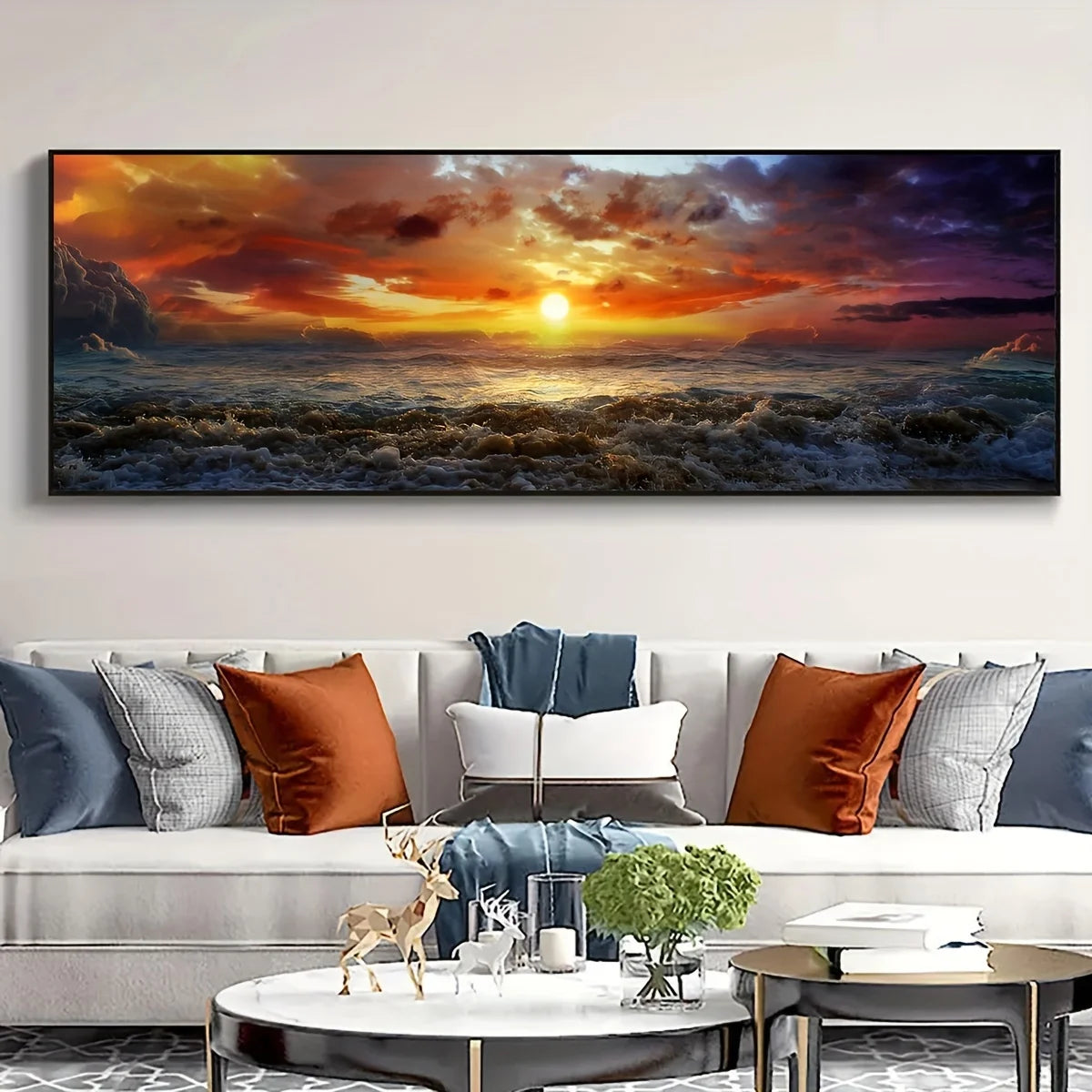 Unframed Canvas Poster, Seascape Sunrise Sea Landscape Painting, Artwork Painting for Bedroom, Office, Living Room Wall Decor